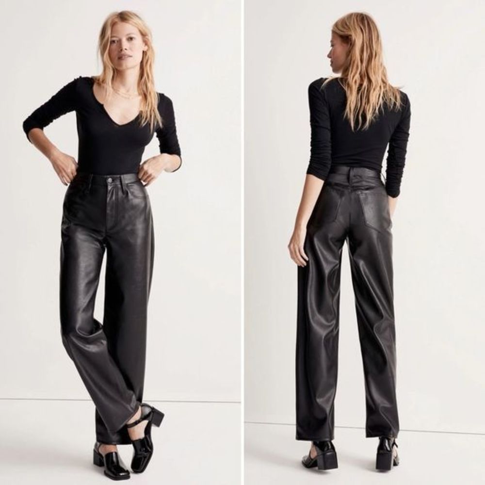 Madewell NWT The Perfect Vintage Wide-Leg Jean in Black Faux Leather
